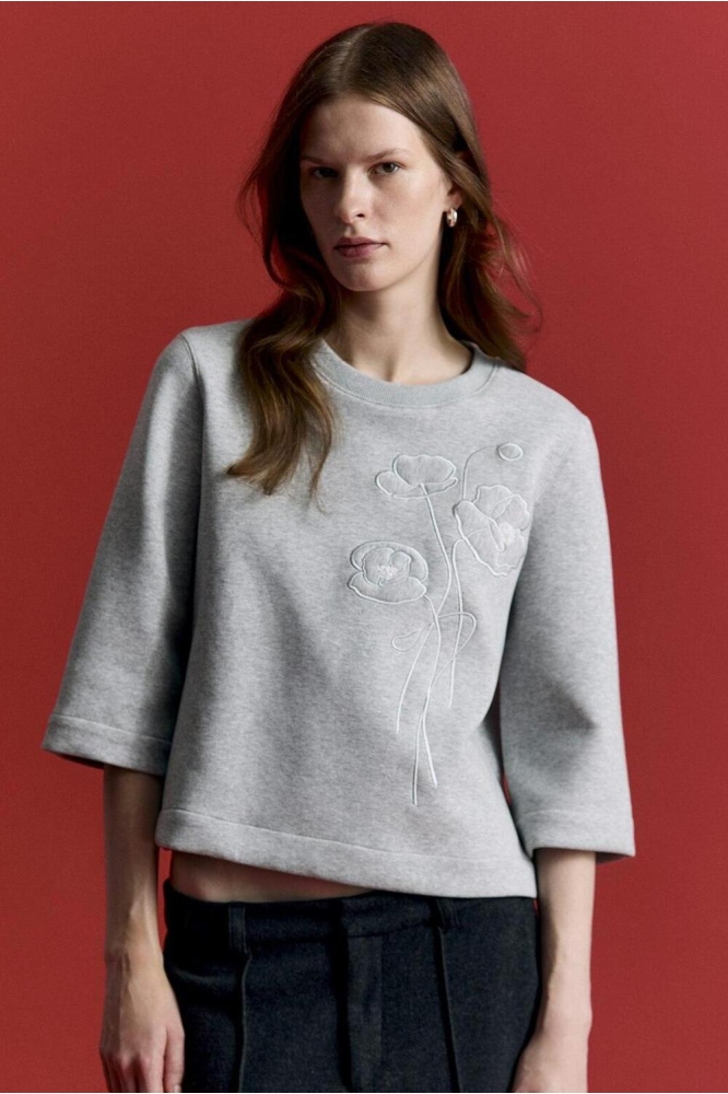 OBJROELLA RE 3/4 SWEAT TOP 137 23046002 LIGHT GREY MELANGE